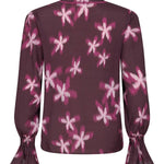 Pruimkleurige bloemenblouse met ruches Ydence Francesca – achterkant | Jo&Co Club