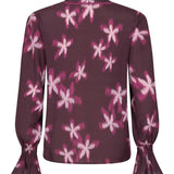 Pruimkleurige bloemenblouse met ruches Ydence Francesca – achterkant | Jo&Co Club