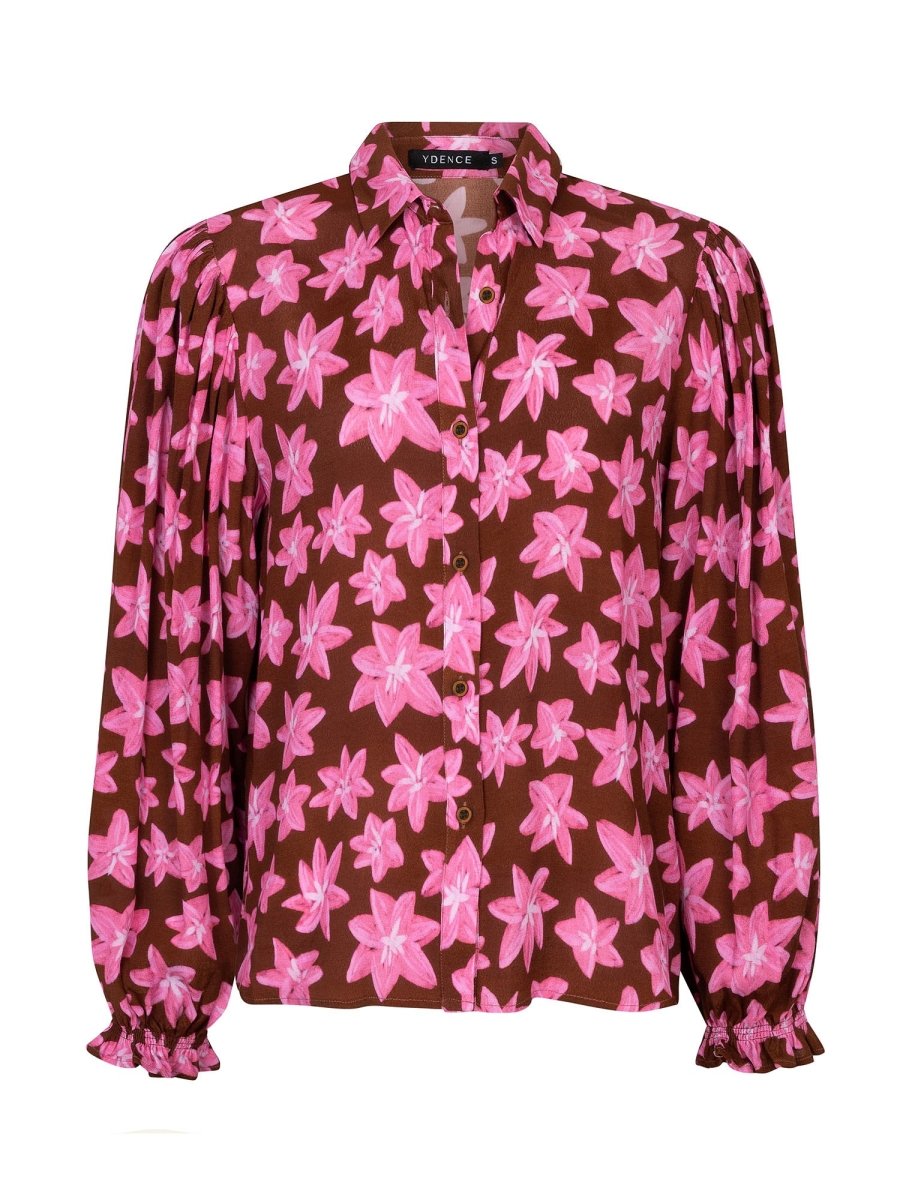 Ydence Blouse Alyssa Brown Flower – Blouses van Ydence, kleur XS, maat | Jo&Co