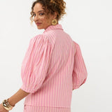Achteraanzicht Ydence Annabella blouse in pink stripe met volumineuze pofmouwen | Jo&Co Club