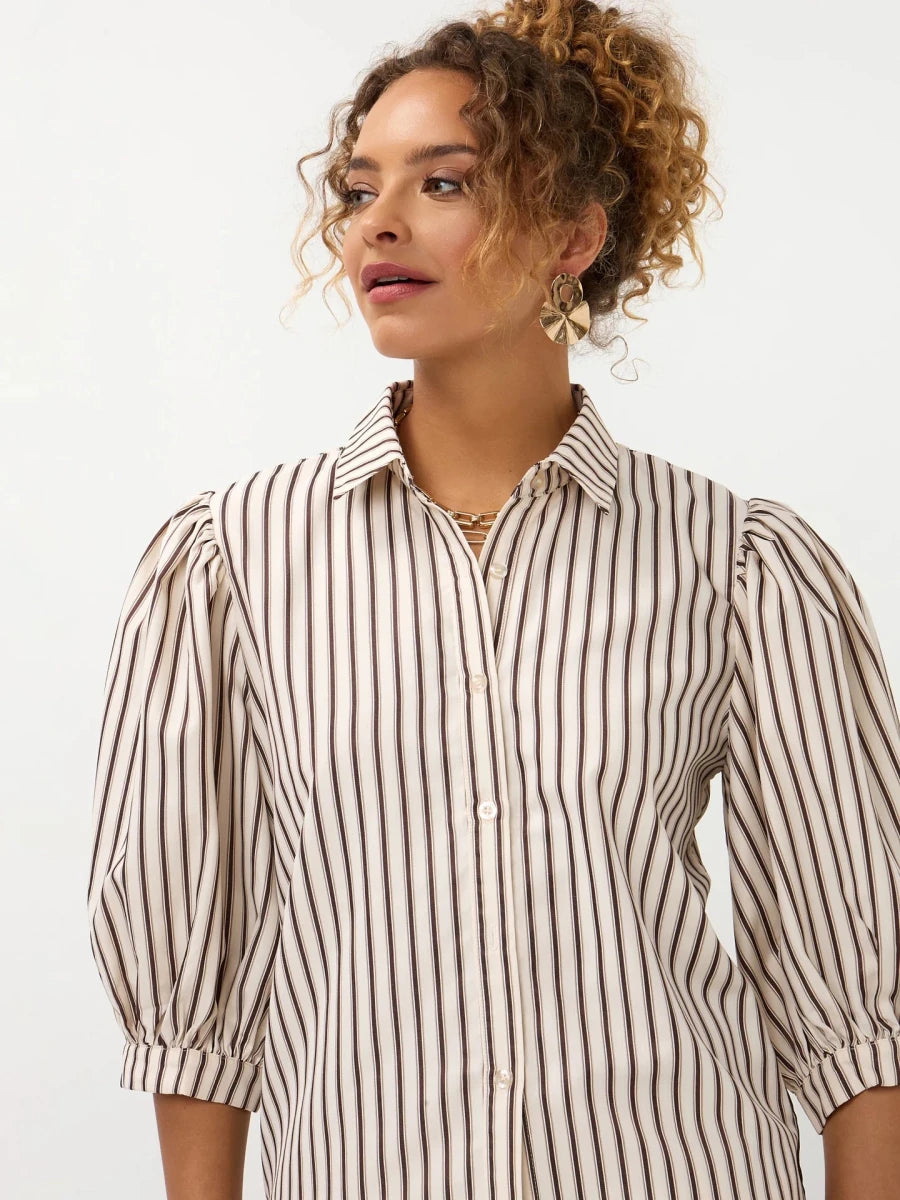 Blouse met verticale strepen in gebroken wit en donkerbruin | Ydence Bobbie | Jo&Co Club