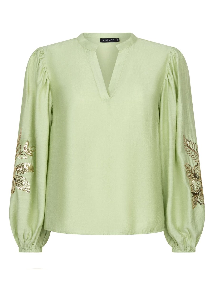 Ydence Blouse Rose | Groen in Licht pistachegroen, Wijdvallend of relaxed fit met volumineuze mouwen
