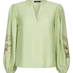 Ydence Blouse Rose | Groen in Licht pistachegroen, Wijdvallend of relaxed fit met volumineuze mouwen