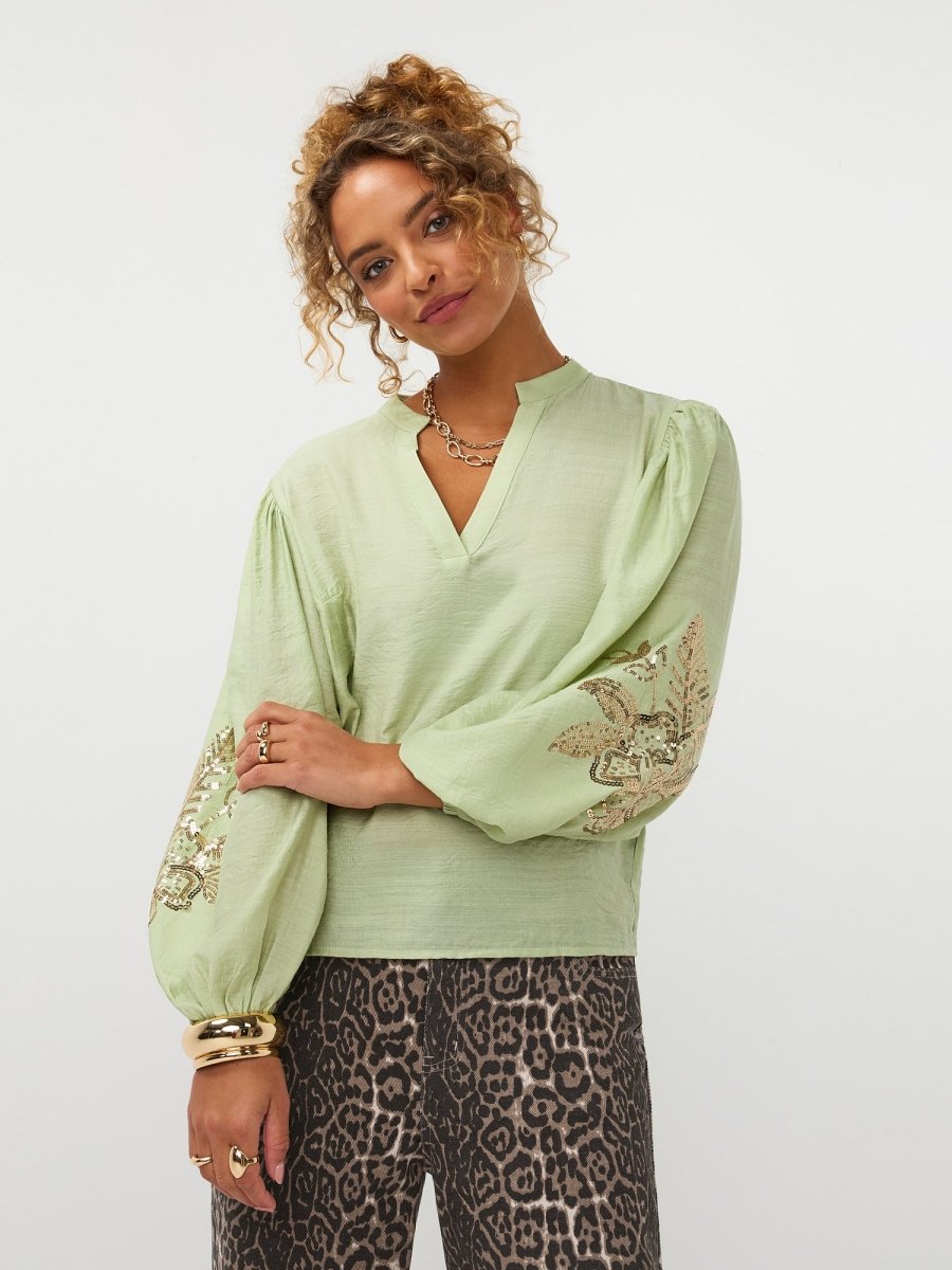 Ydence Blouse Rose | Groen in Licht mintgroen, Losvallend