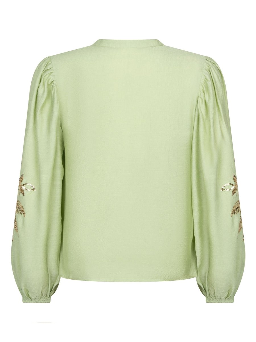 Ydence Blouse Rose | Groen in Zacht mintgroen, Regular fit met volumineuze mouwen