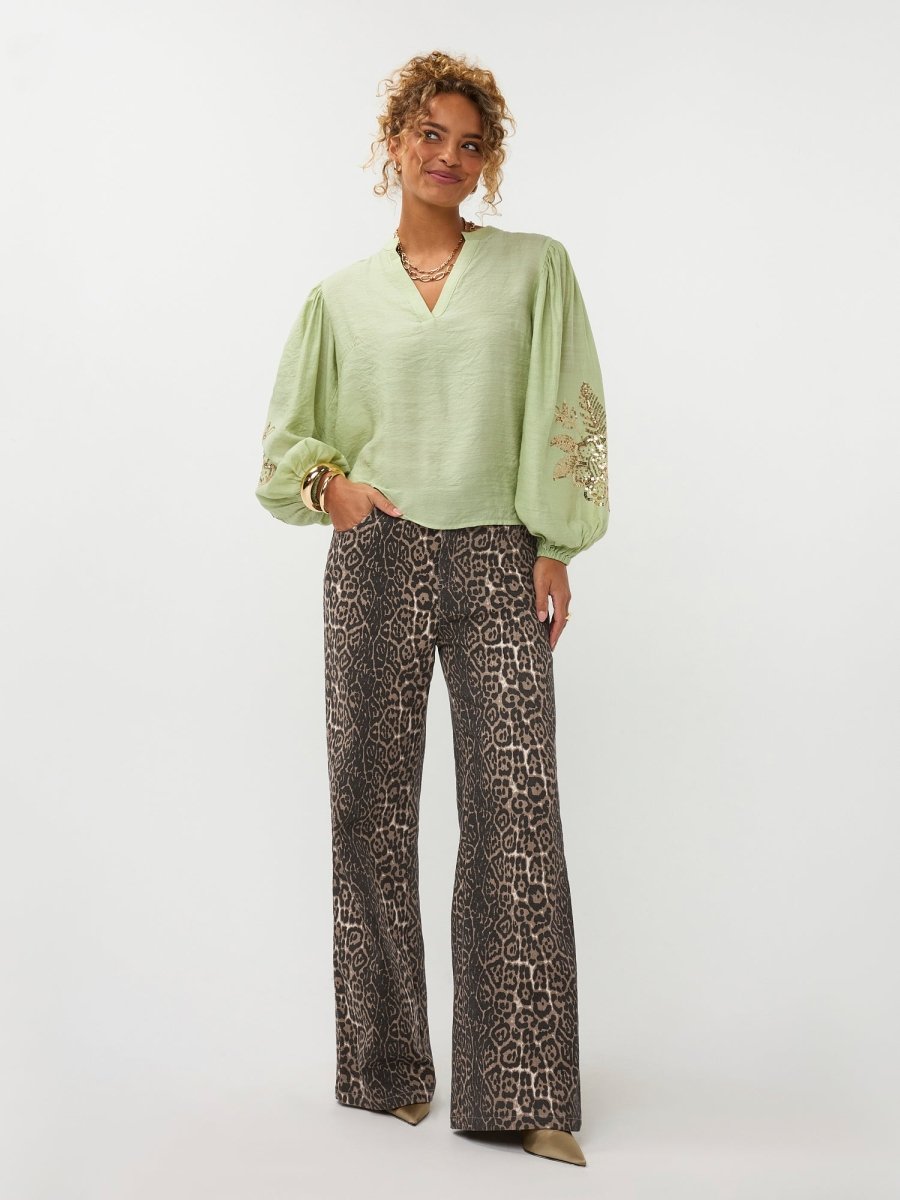 Ydence Blouse Rose | Groen in zacht mintgroen, wide leg