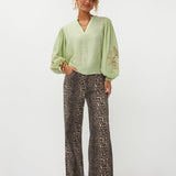 Ydence Blouse Rose | Groen in zacht mintgroen, wide leg