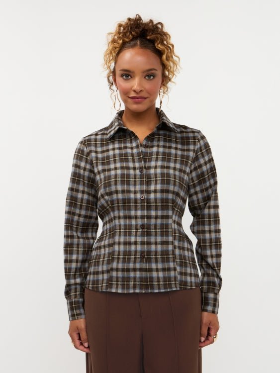 Blouse in bruinblauwe ruit | Ydence Tamila | Jo&Co Club
