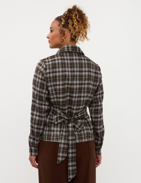 Blouse in bruinblauwe ruit | Ydence Tamila | Jo&Co Club