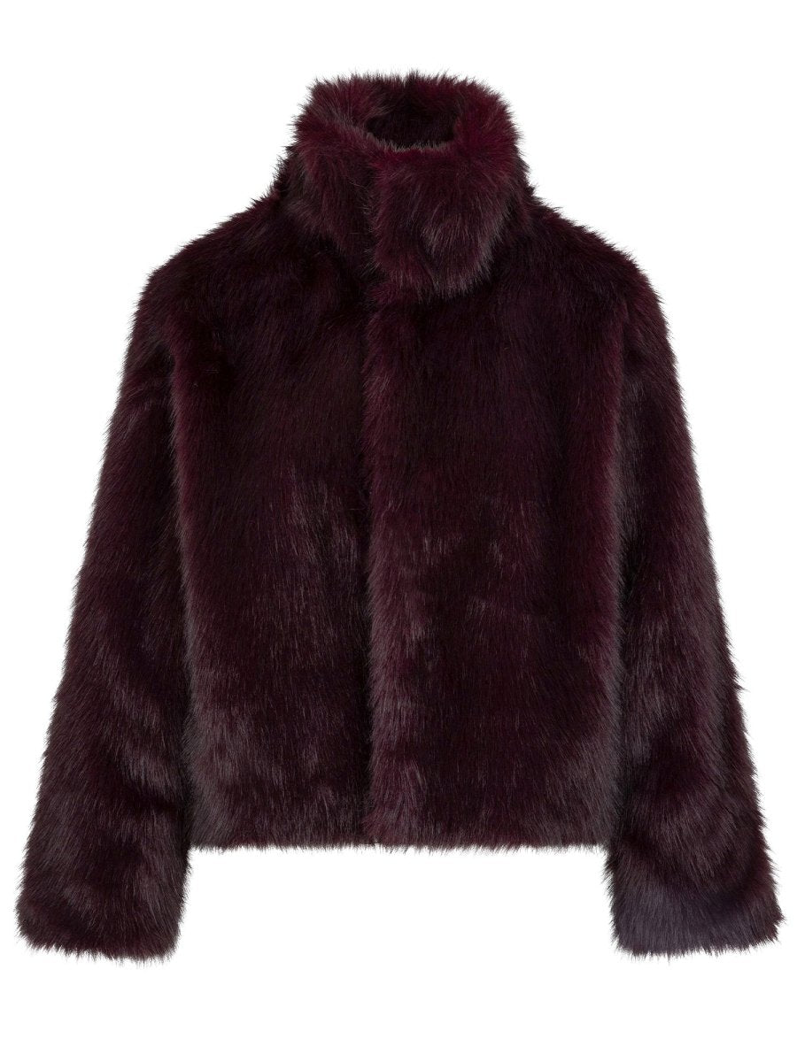 Paarse fake fur jas met kraag Ydence Chrissy – voorkant | Jo&Co Club