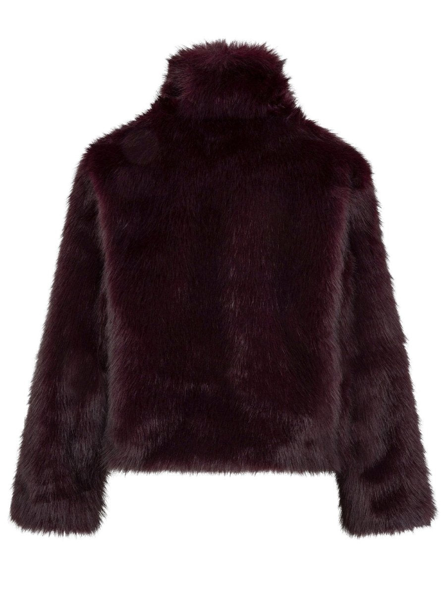 Paarse fake fur jas met kraag Ydence Chrissy – achterkant | Jo&Co Club