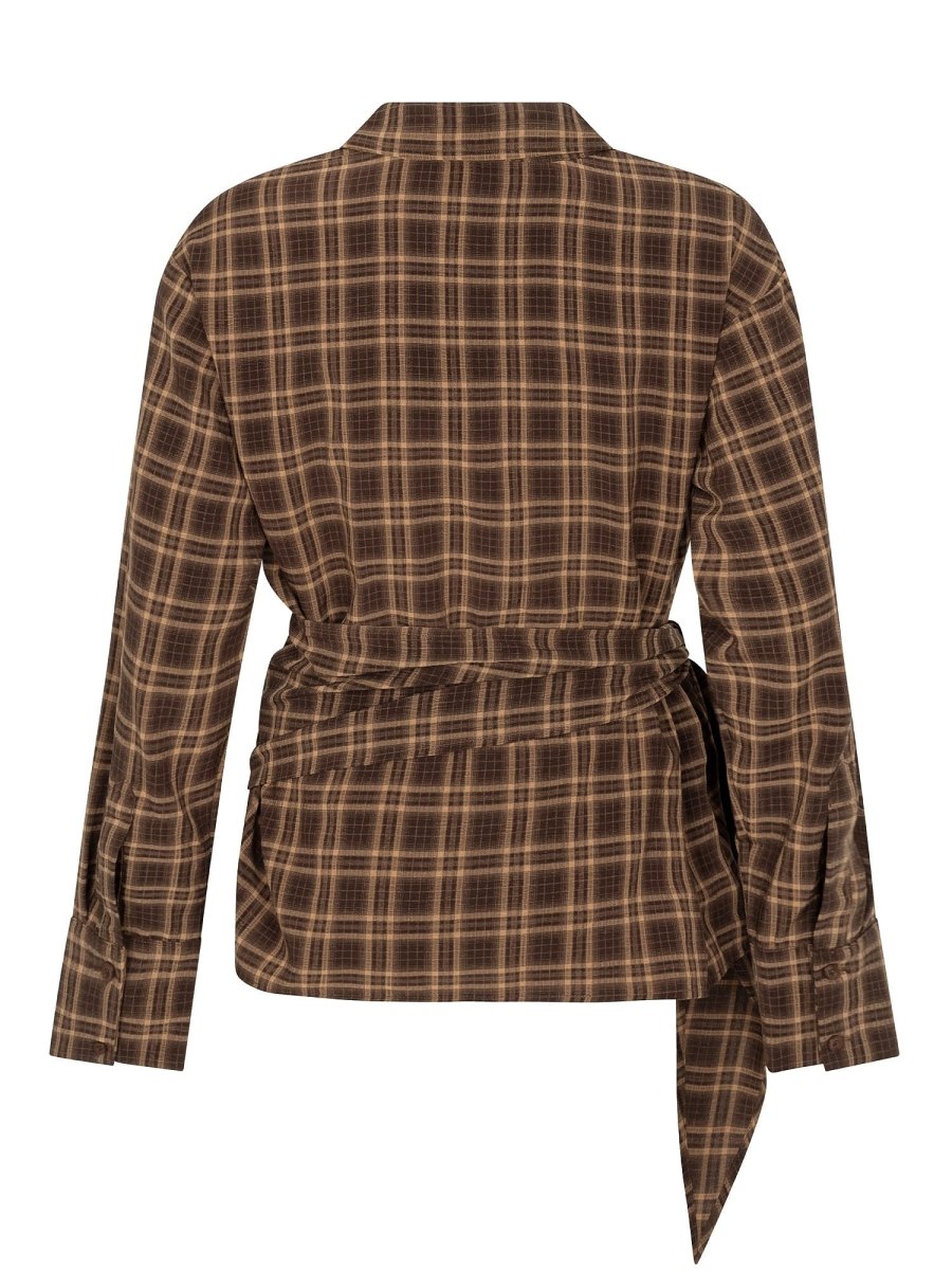 Bruin geruite blouse met strik in de taille Ydence Isa – achterkant | Jo&Co Club