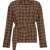 Bruin geruite blouse met strik in de taille Ydence Isa – voorkant | Jo&Co Club