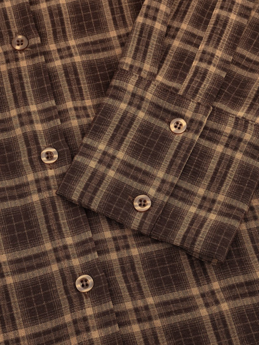 Bruin geruite blouse met strik in de taille Ydence Isa – detail van de stof | Jo&Co Club