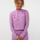 Ydence Gilet Amanda | Paars in Lavendelpaars, outfit bestaande uit een cropped vest, een top met lange mouwen en een