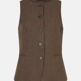 productfoto van de voorkant van het mellie gilet van ydence in de kleur mud.