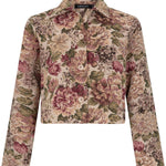 Beige gobelin jasje met geweven rozen Ydence Olivia – voorkant | Jo&Co Club