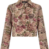 Beige gobelin jasje met geweven rozen Ydence Olivia – voorkant | Jo&Co Club
