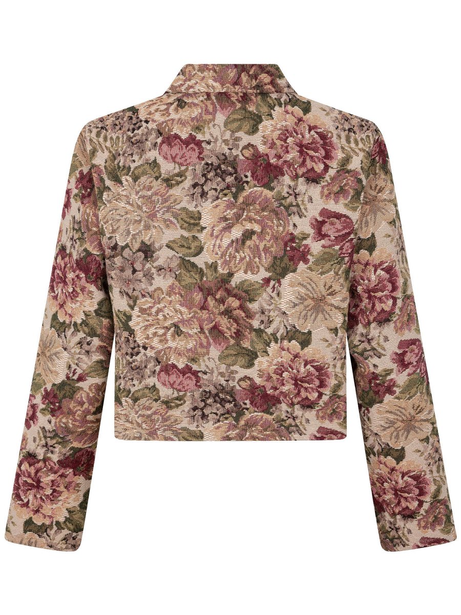 Beige gobelin jasje met geweven rozen Ydence Olivia – achterkant | Jo&Co Club