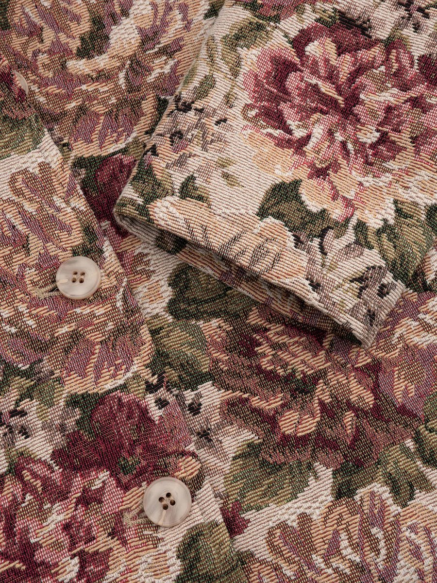 Beige gobelin jasje met geweven rozen Ydence Olivia – detail van de stof | Jo&Co Club