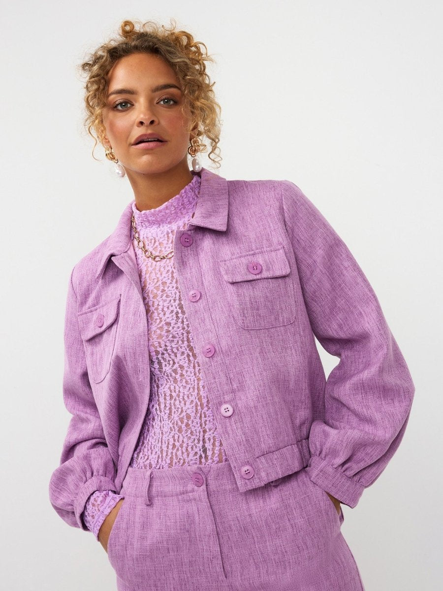 Ydence Jacket Jinte | Paars in Lila, jasje, top en lange broek met aansluitend