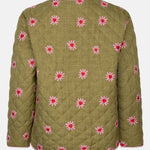 Productfoto van de achterkant van het robylin jacket van ydence in een groene kleur met rode en roze hartjes.