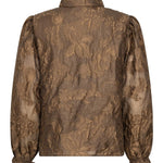 Koffiebruine jacquard blouse met pofmouwen Ydence Donna – achterkant | Jo&Co Club