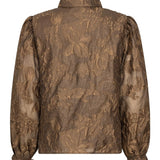 Koffiebruine jacquard blouse met pofmouwen Ydence Donna – achterkant | Jo&Co Club