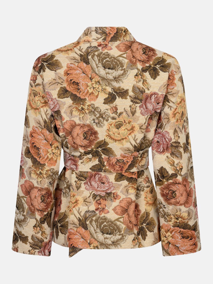 Productfot van achterkant van de penny kimono van Ydence met strikceintuur en bloemenprint.