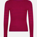Productfoto van de achterkant van de knitted devina top van ydence, fuchsia en rood gestreept.