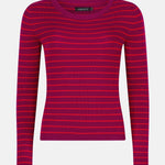 productfoto van de devina knitted top van ydence, fuchsia en rood gestreept.