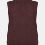 Vrijstaande productfoto van de achterkant van een mouwloos gilet in een donkere kastanjebruine | Ydence Mona | Jo&Co Club
