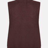 Vrijstaande productfoto van de achterkant van een mouwloos gilet in een donkere kastanjebruine | Ydence Mona | Jo&Co Club