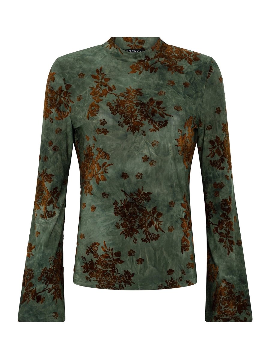 Groene mesh top met fluwelen bloemen Ydence Eggy – voorkant | Jo&Co Club