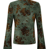 Groene mesh top met fluwelen bloemen Ydence Eggy – voorkant | Jo&Co Club