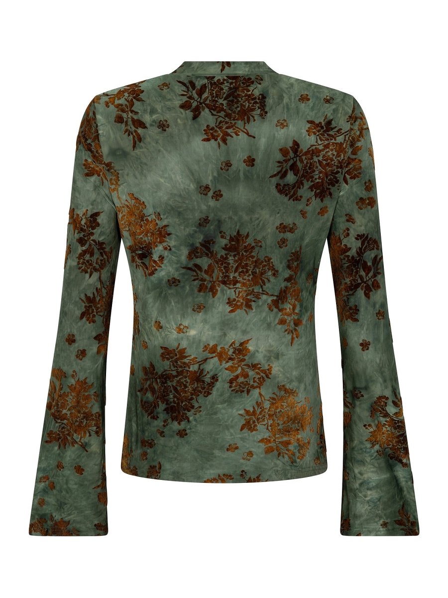Groene mesh top met fluwelen bloemen Ydence Eggy – achterkant | Jo&Co Club