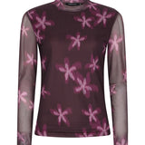 Pruimpaarse mesh top met roze bloemen Ydence Willemijn – voorkant | Jo&Co Club