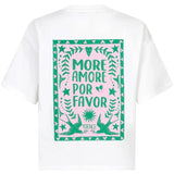 Achterzijde van het Ydence T-shirt met kleurrijke backprint “More Amore Por Favor".
