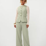 Ydence Pants Celeste | Groen Geruit in Zacht saliegroen en wit (gilet en pantalon), wijde pijpen