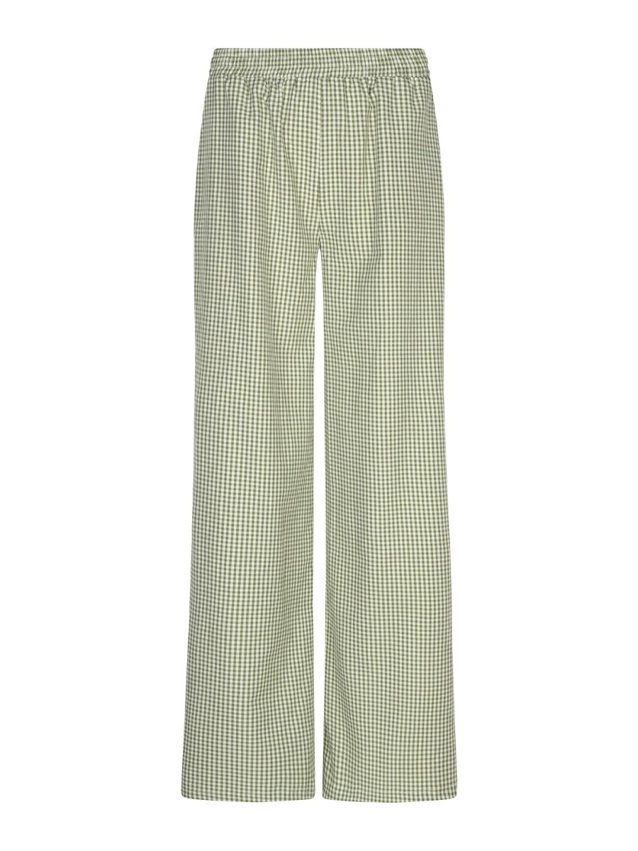 Ydence Pants Celeste | Groen Geruit in Salgiegroen en wit, Wide leg, rechtvallend