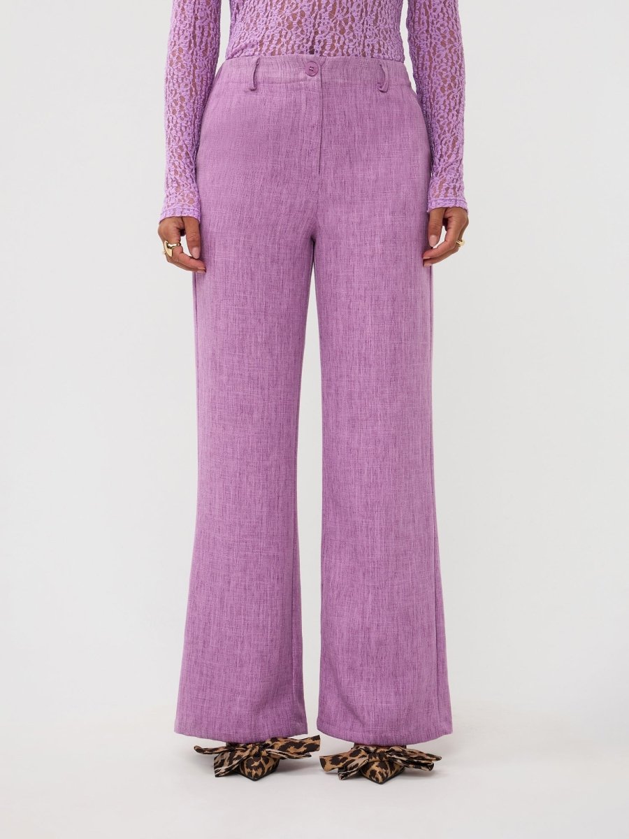 Ydence Pants Leona | Paars in Lavendelpaars, broek en bijpassende top met wijde pijpen