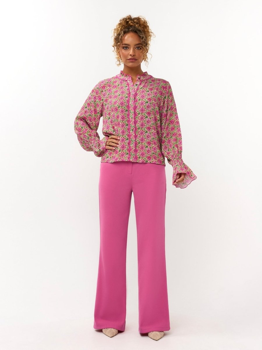 Ydence Pants Solange | Roze in lichtbeige/lichtmintgroen, wide leg