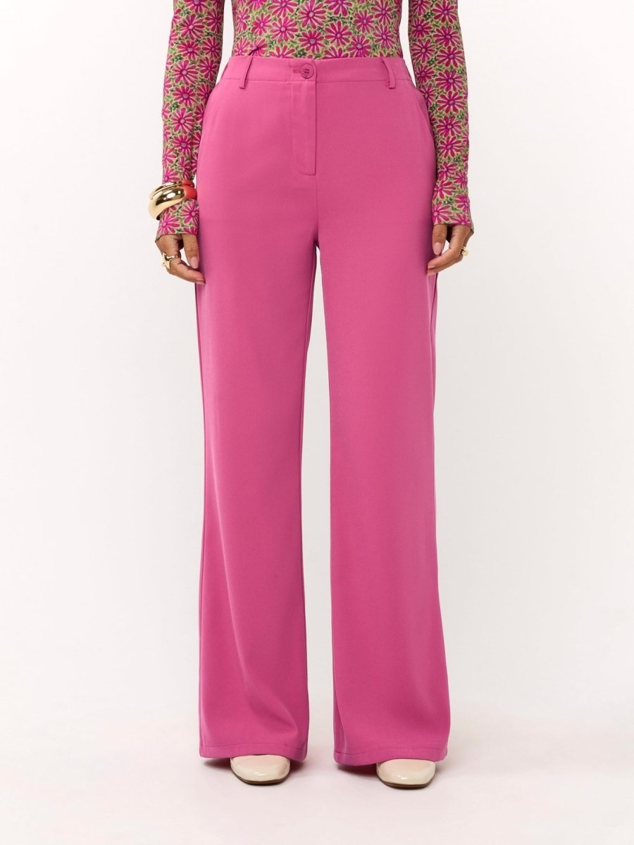 Ydence Pants Solange | Roze in Fel fuchsia roze, broek met wijde pijpen