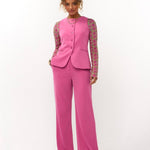 Ydence Pants Solange | Roze in Felroze (gilet en pantalon); Lichtgroene, wijde pijpen