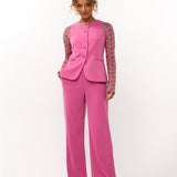 Ydence Pants Solange | Roze in Felroze (gilet en pantalon); Lichtgroene, wijde pijpen