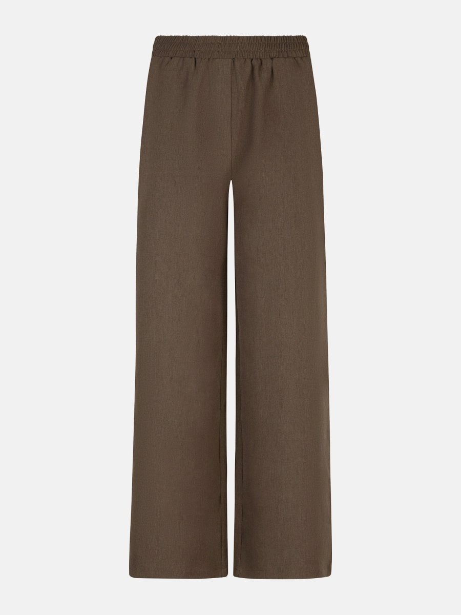 Productfoto van de voorkant van de yade pants van ydence in de kleur mud.