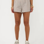 Korte broek met verticale strepen in off-white, zwart en roze | Ydence Beth | Jo&Co Club