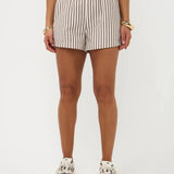 Korte broek met verticale strepen in off-white, zwart en roze | Ydence Beth | Jo&Co Club