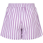 Achteraanzicht van de Ydence Mima short met elastische tailleband in paars-witte strepen.