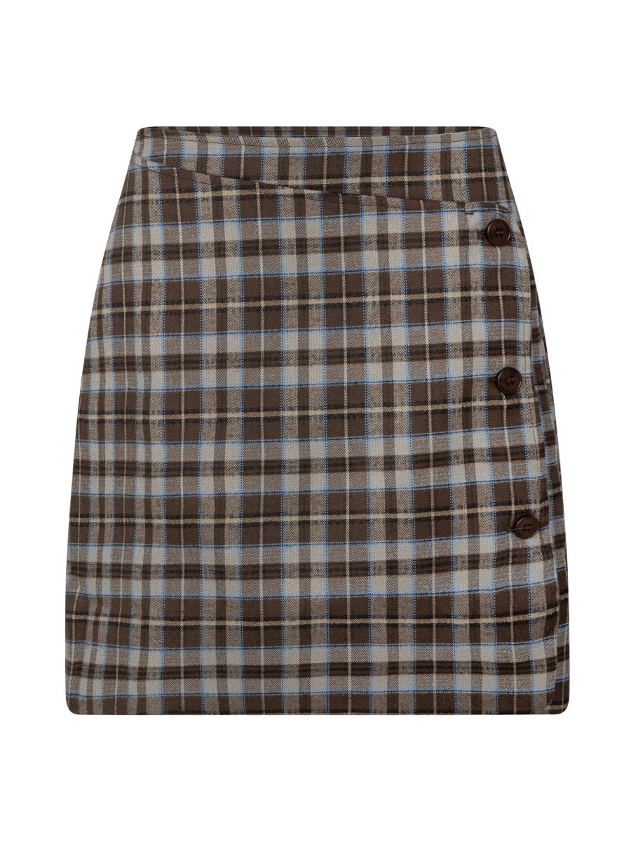 Vrijstaande productfoto van een rok in bruin-blauwe ruit op een witte achtergrond | Ydence Jessica | Jo&Co Club